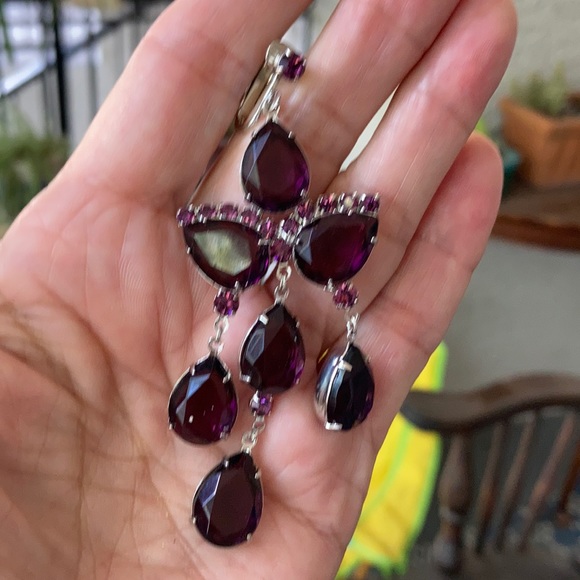 Huge Vintage Purple Glass Rhinestone Chandelier Earrings - Picture 4 of 7
